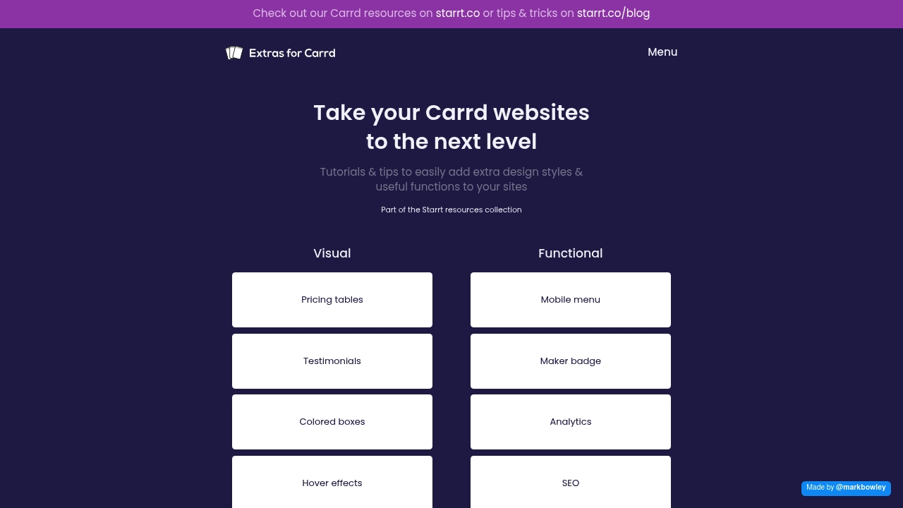 Extras for Carrd by Mark Bowley screenshot