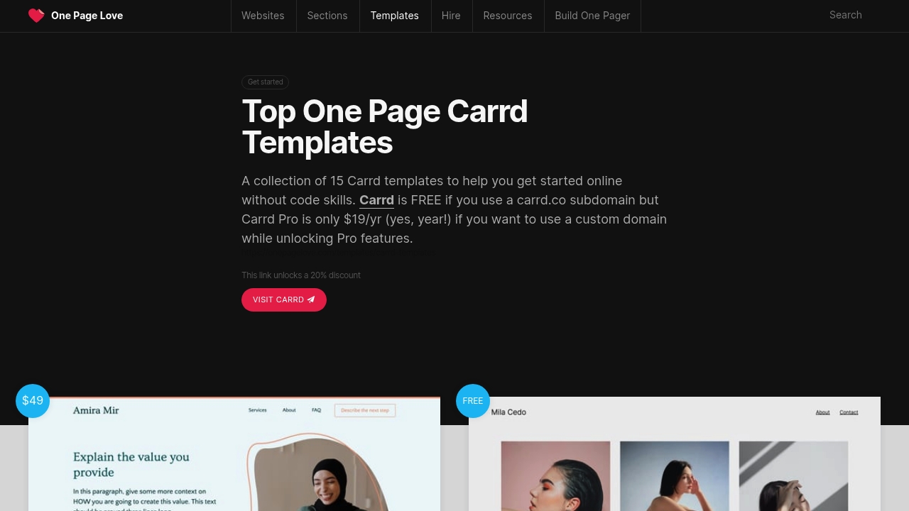 One Page Love - Carrd Templates screenshot
